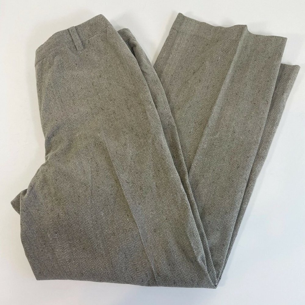 St.John Sport Womens Herringbone Dress Trouser High‎ Waist Pants Tan 6 Cotton